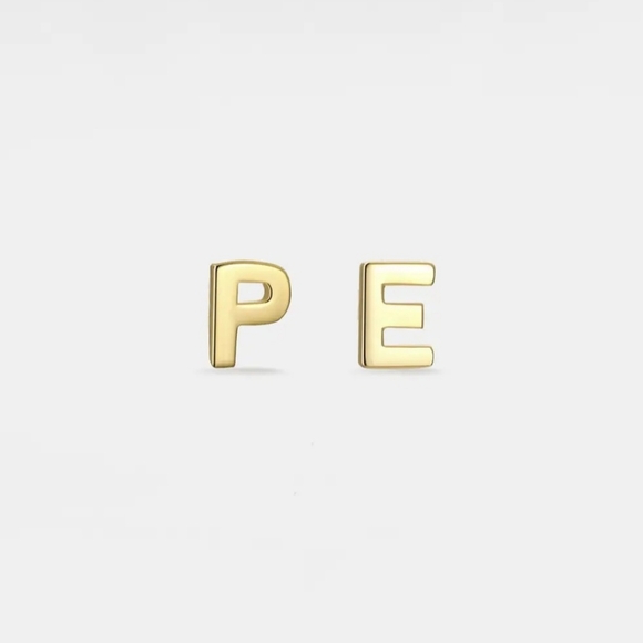 DAINTY INITIAL GOLDEN STERLING SILVER STUDS - Picture 2 of 13